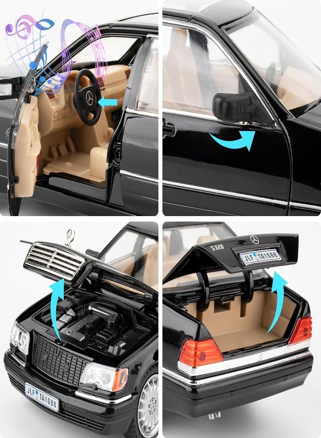 KING FORU Scale Exclusive Alloy Metal Pull Back Die-cast Car Model with Sound Light Mini Auto Toy for Kids Metal Model Toy Car with Sound and Light (1:24 Scale M-Benz W140 320SEL-BLACK) - Image 4